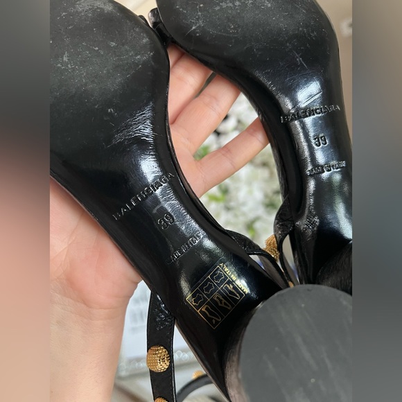 Balenciaga Leather Block Heel Studded Sandals - Picture 9 of 16